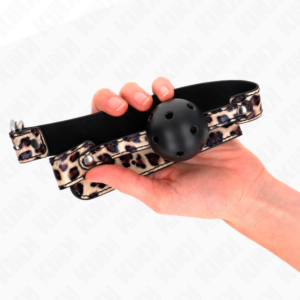 Kink Collar & Gag-Leopard Breathable Ball 4.5 cm Gag 65 X 2.5 cm · Bondage & Manette (imaginea 5)