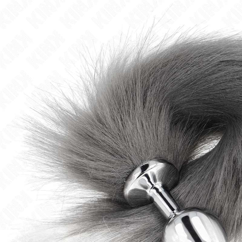 Kink Pleasure Plugs-Anal Plug Size M 8 X 3.5 cm con Coda-Grigio, Bianco, Taglia M · Accessori BDSM (imaginea 4)