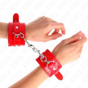 Kink Wrist Restraint-Shiny Hand Cuffs Rosso, Regolabile 23-33 cm