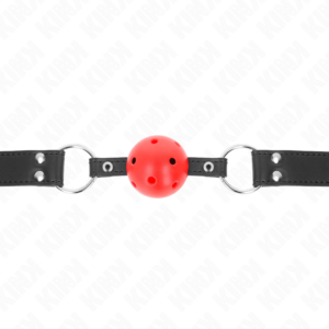 Kink Collar & Gag-Gag Palla Respirabile 4 cm con Cinturino in Pelle · Bondage & Manette (imaginea 3)