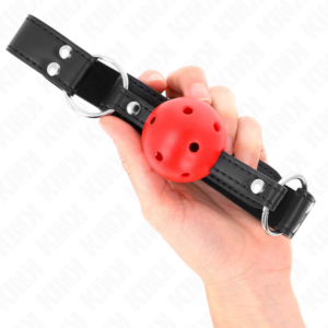 Kink Collar & Gag-Gag Palla Respirabile 4 cm con Cinturino in Pelle · Bondage & Manette (imaginea 4)
