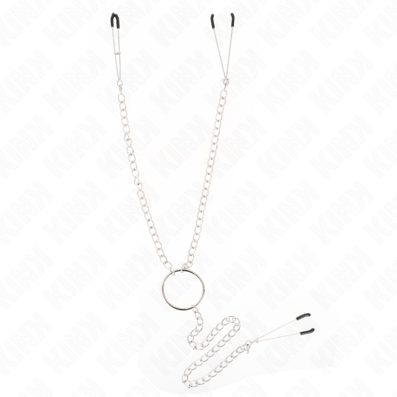 Kink Nipple Grip-Tripla Clip per Seno e Clitoride a Catena 1 Kink Nipple Grip-Tripla Clip per Seno e Clitoride a Catena · Accessori BDSM