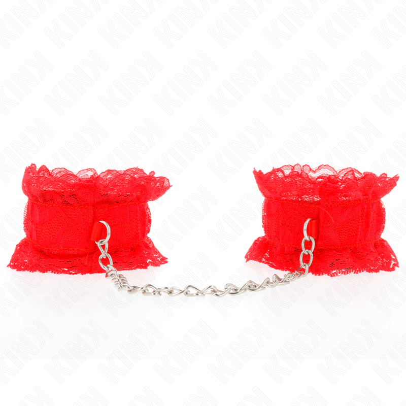Kink Wrist Restraint-Braccialetti elastici in pizzo, rossi 2 Kink Wrist Restraint-Braccialetti elastici in pizzo, rossi · Bondage & Manette (imaginea 2)