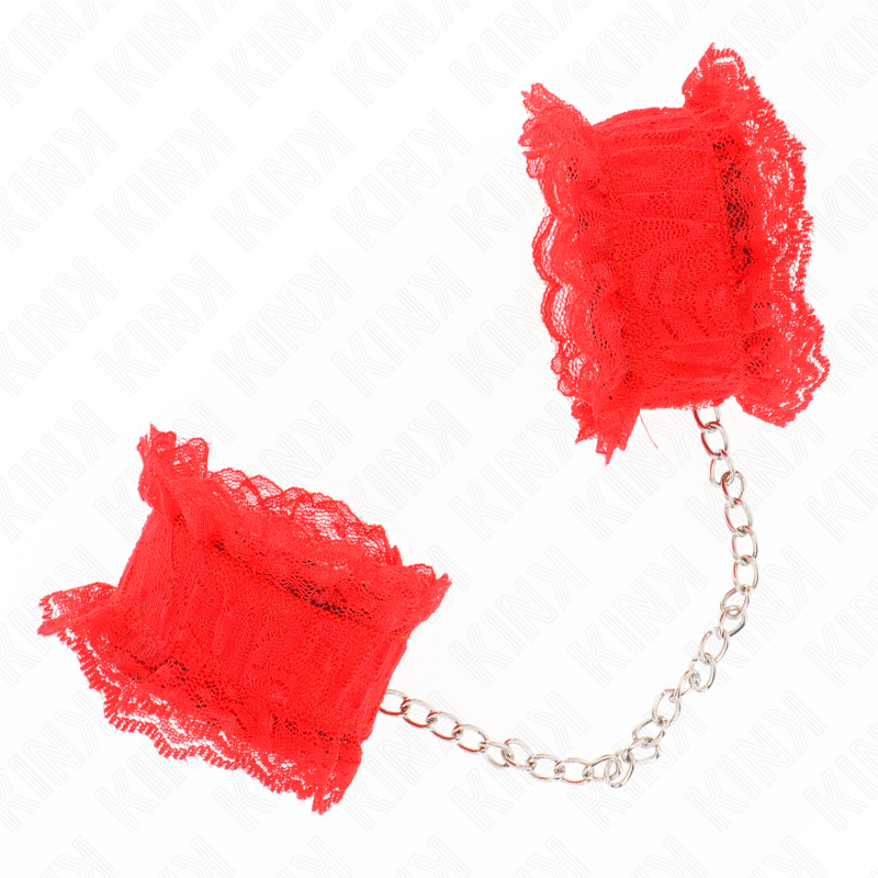 Kink Wrist Restraint-Braccialetti elastici in pizzo, rossi 3 Kink Wrist Restraint-Braccialetti elastici in pizzo, rossi · Bondage & Manette (imaginea 3)