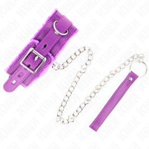 Kink Collar & Gag-Collana con guinzaglio 65 cm con restrizioni viola · Bondage & Manette (imaginea 5)