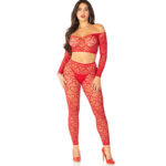 Leg Avenue Bodystockings-Crop Top + Calze Rosse, One Size · Lingerie sexy donna