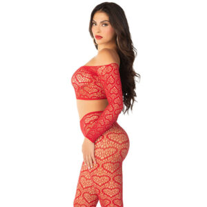 Leg Avenue Bodystockings-Crop Top + Calze Rosse, One Size · Lingerie sexy donna (imaginea 2)