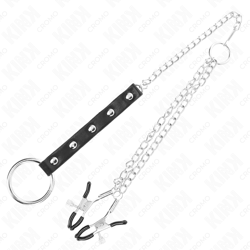 Kink Ring Power-Anello in metallo per pene con catena e morsetti · Accessori BDSM (immagine 2)