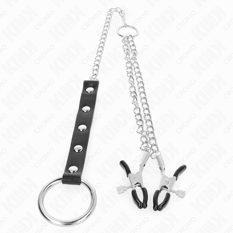 Kink Ring Power-Anello in metallo per pene con catena e morsetti · Accessori BDSM (immagine 3)