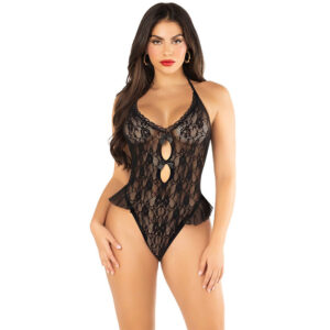 Leg Avenue Bodystockings-Body con fustella e volano Nero One · Lingerie sexy donna