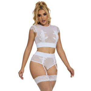 Subblime Sets-954048 Set reggiseno e Mutandine con giarrettiera Bianco, L/XL · Lingerie sexy donna