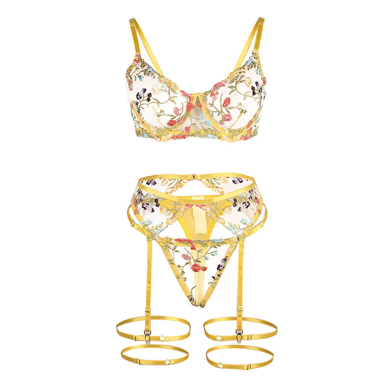 Subblime Sets-954352 Reggiseno + Tanga + Giarrettiera floreale Giallo L/XL 2 Subblime Sets-954352 Reggiseno + Tanga + Giarrettiera floreale Giallo L/XL · Lingerie sexy donna (imaginea 2)