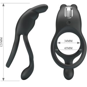 For Him-Seth Anello Vibrante Doppio Coniglio 7 Vibrazioni Nero-Silicone — PRETTY LOVE · Anelli & Guaine per pene (imaginea 6)