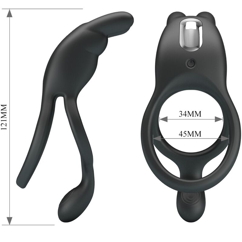 For Him-Seth Anello Vibrante Doppio Coniglio 7 Vibrazioni Nero-Silicone — PRETTY LOVE · Anelli & Guaine per pene (imaginea 6)