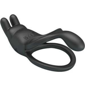 For Him-Seth Anello Vibrante Doppio Coniglio 7 Vibrazioni Nero-Silicone — PRETTY LOVE · Anelli & Guaine per pene (imaginea 4)