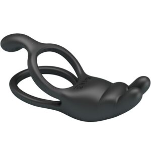 For Him-Seth Anello Vibrante Doppio Coniglio 7 Vibrazioni Nero-Silicone — PRETTY LOVE · Anelli & Guaine per pene (imaginea 5)