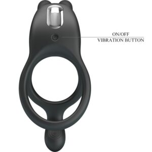 For Him-Seth Anello Vibrante Doppio Coniglio 7 Vibrazioni Nero-Silicone — PRETTY LOVE · Anelli & Guaine per pene (imaginea 7)