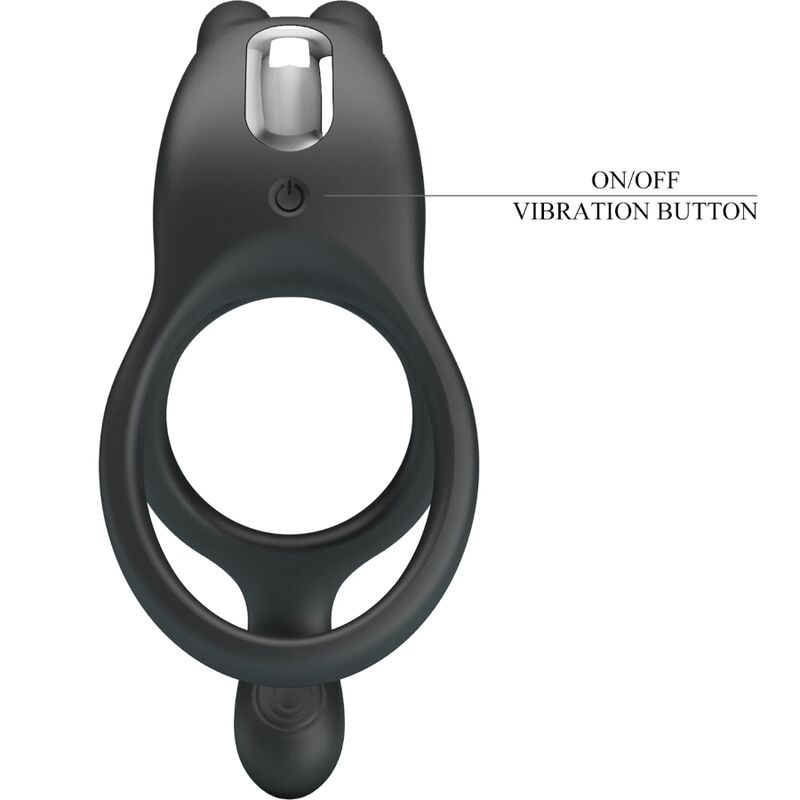 For Him-Seth Anello Vibrante Doppio Coniglio 7 Vibrazioni Nero-Silicone — PRETTY LOVE · Anelli & Guaine per pene (imaginea 7)