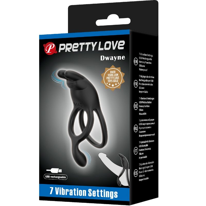 For Him-Seth Anello Vibrante Doppio Coniglio 7 Vibrazioni Nero-Silicone — PRETTY LOVE · Anelli & Guaine per pene (imaginea 9)