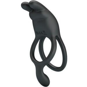 For Him-Seth Anello Vibrante Doppio Coniglio 7 Vibrazioni Nero-Silicone — PRETTY LOVE · Anelli & Guaine per pene (imaginea 3)