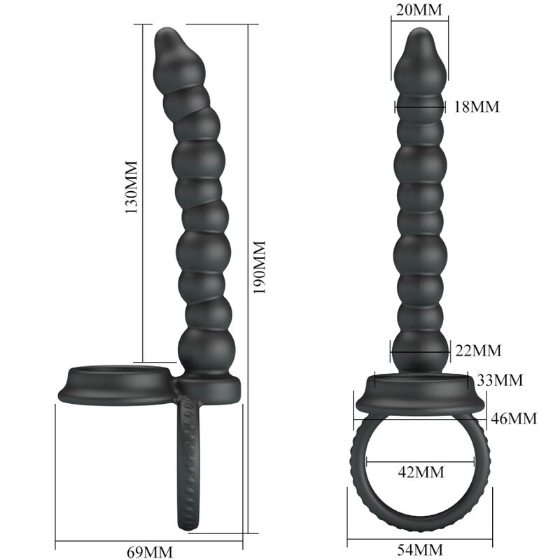 For Him-Dillion Anello fallico con doppia penetrazione, Nero-Silicone — PRETTY LOVE · Anelli & Guaine per pene (imaginea 4)