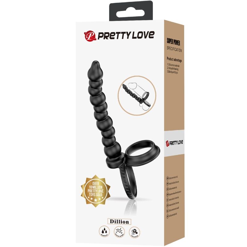 For Him-Dillion Anello fallico con doppia penetrazione, Nero-Silicone — PRETTY LOVE · Anelli & Guaine per pene (imaginea 5)