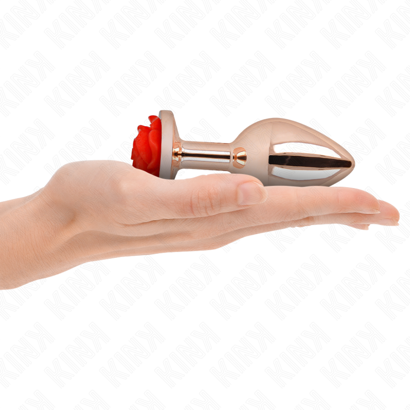 Kink Pleasure Plugs-Plug anale Pink Gold con Rosa Rosso, L-Metal