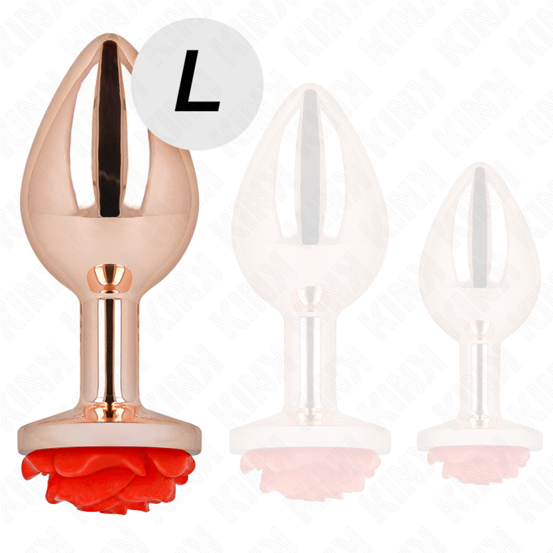 Kink Pleasure Plugs-Plug anale Pink Gold con Rosa Rosso, L-Metal · Accessori BDSM (immagine 3)