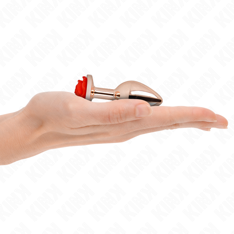 Kink Pleasure Plugs-Plug anale Rose Gold con Rosa Rosso, S-Metal 1 Kink Pleasure Plugs-Plug anale Rose Gold con Rosa Rosso, S-Metal · Accessori BDSM