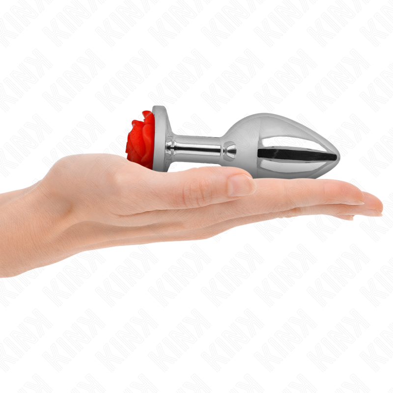 Kink Pleasure Plugs-Plug anale con Rosa Rosso, Dimensione L-Metal 1 Kink Pleasure Plugs-Plug anale con Rosa Rosso, Dimensione L-Metal · Accessori BDSM
