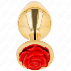Kink Pleasure Plugs-Plug anale Oro con Rosa Rosso - M-Metal · Accessori BDSM (imaginea 5)