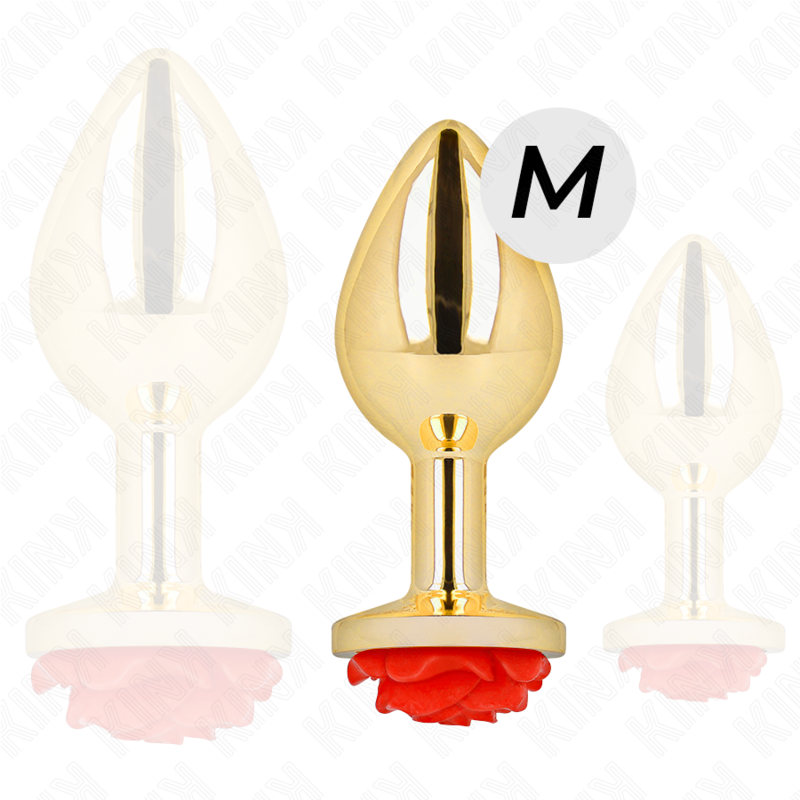 Kink Pleasure Plugs-Plug anale Oro con Rosa Rosso - M-Metal · Accessori BDSM (imaginea 4)