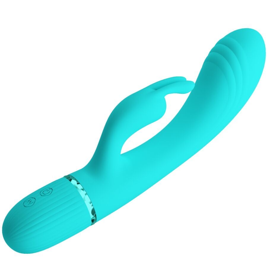High Tech-Scocco Vibrator Rabbit Turchese-Silicone, 10 velocità, USB — PRETTY LOVE · Vibratori (imaginea 4)