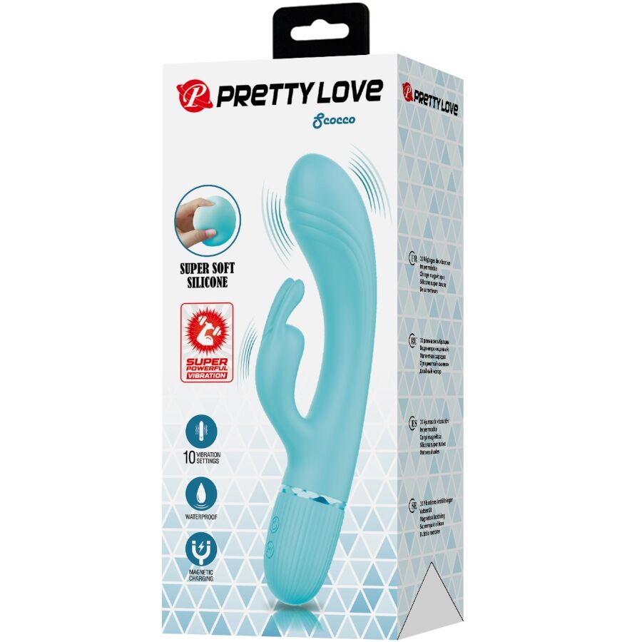 High Tech-Scocco Vibrator Rabbit Turchese-Silicone, 10 velocità, USB — PRETTY LOVE · Vibratori (imaginea 7)