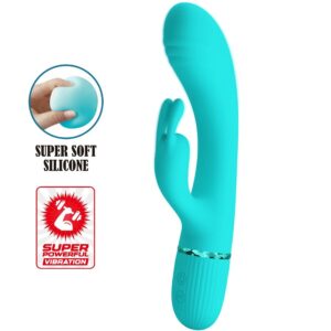 High Tech-Scocco Vibrator Rabbit Turchese-Silicone, 10 velocità, USB
