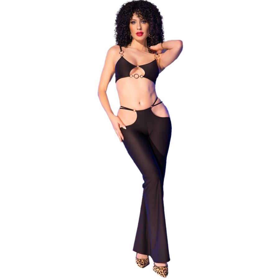 CHILIROSE - CR 4851 BLACK TOP AND LEGGINGS SET WITH GOLDEN ACCESSORIES Chilirose-CR-4851 Top Nero e collant con accessori dorati · Lingerie sexy donna