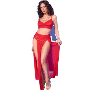 Chilirose-CR-4850 Top Rosso e collant con accessori dorati