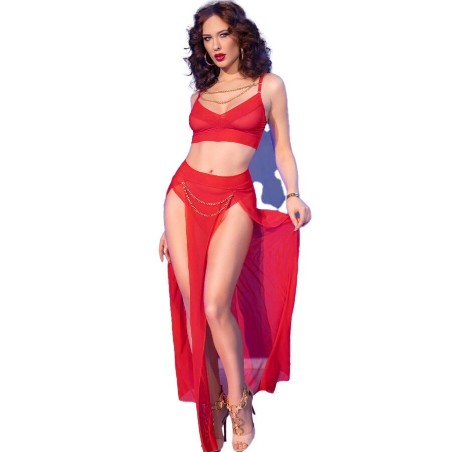 Chilirose-CR-4850 Top Rosso e collant con accessori dorati