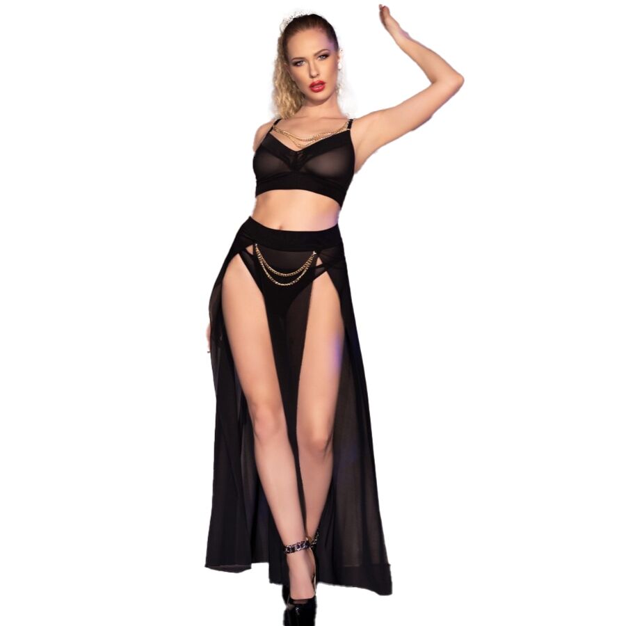 Chilirose-CR-4672 Top Nero, Gonna e Tanga con Catene Dorate 1 Chilirose-CR-4672 Top Nero, Gonna e Tanga con Catene Dorate · Lingerie sexy donna