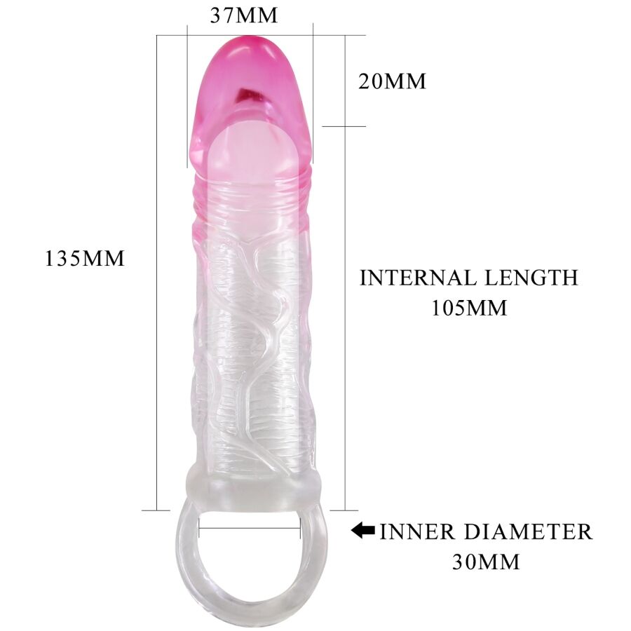 For Him-Odes Realistic Guaina Estensore 2 cm per Pene, Rosa-TPR — PRETTY LOVE · Anelli & Guaine per pene (immagine 6)