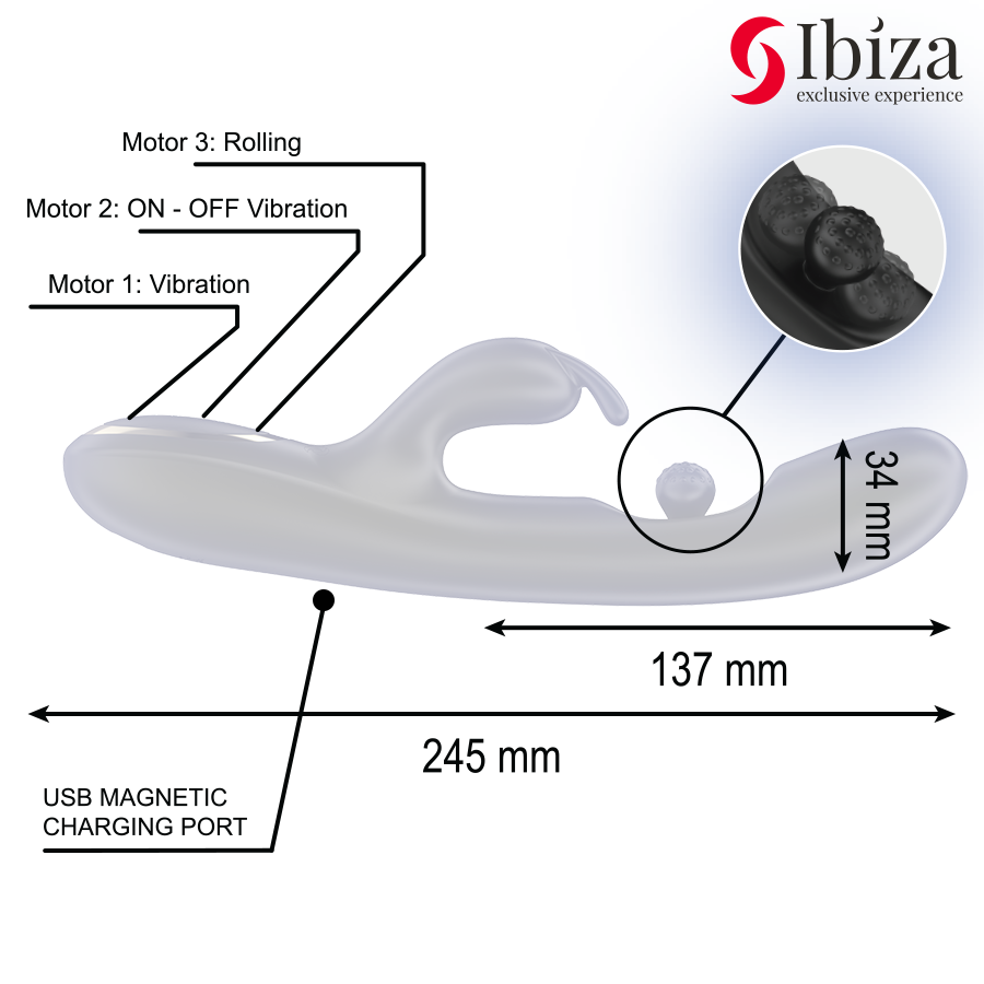 Ibiza-Vibratore potente coniglio con sfera rotante di massaggio, 3 — IBIZA TECHNOLOGY · Vibratori (imaginea 4)