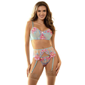 Subblime-957643 Set reggiseno e giarrettiera ricamati con fiori Rosa