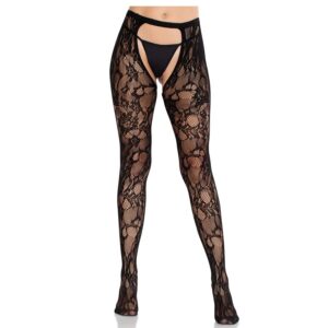 Leg Avenue Hosiery-Calze rosa in pizzo a schiena aperta Nero