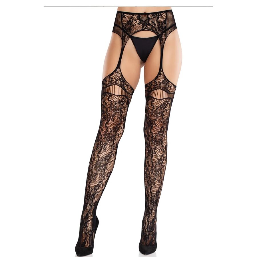 Leg Avenue Hosiery-Calze a rete con giarrettiere nere 1 Leg Avenue Hosiery-Calze a rete con giarrettiere nere · Lingerie spicy & Bodystocking