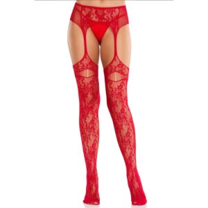 Leg Avenue Hosiery-Calze a rete con giarrettiere rosse