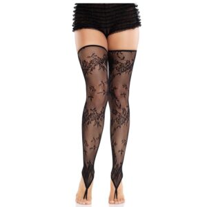 Leg Avenue Hosiery-Calze senza gambe in pizzo floreale, nere