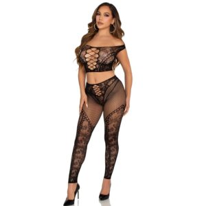 Leg Avenue Sets-Top Crop e collant a maglia con spalline, Nero · Lingerie sexy donna (imaginea 3)