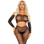 Leg Avenue Sets-Crop Top e collant a maglia con strass, Nero · Lingerie sexy donna