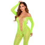 Leg Avenue Bodystockings-Bodystocking senza fondo in pizzo-Verde · Lingerie sexy donna