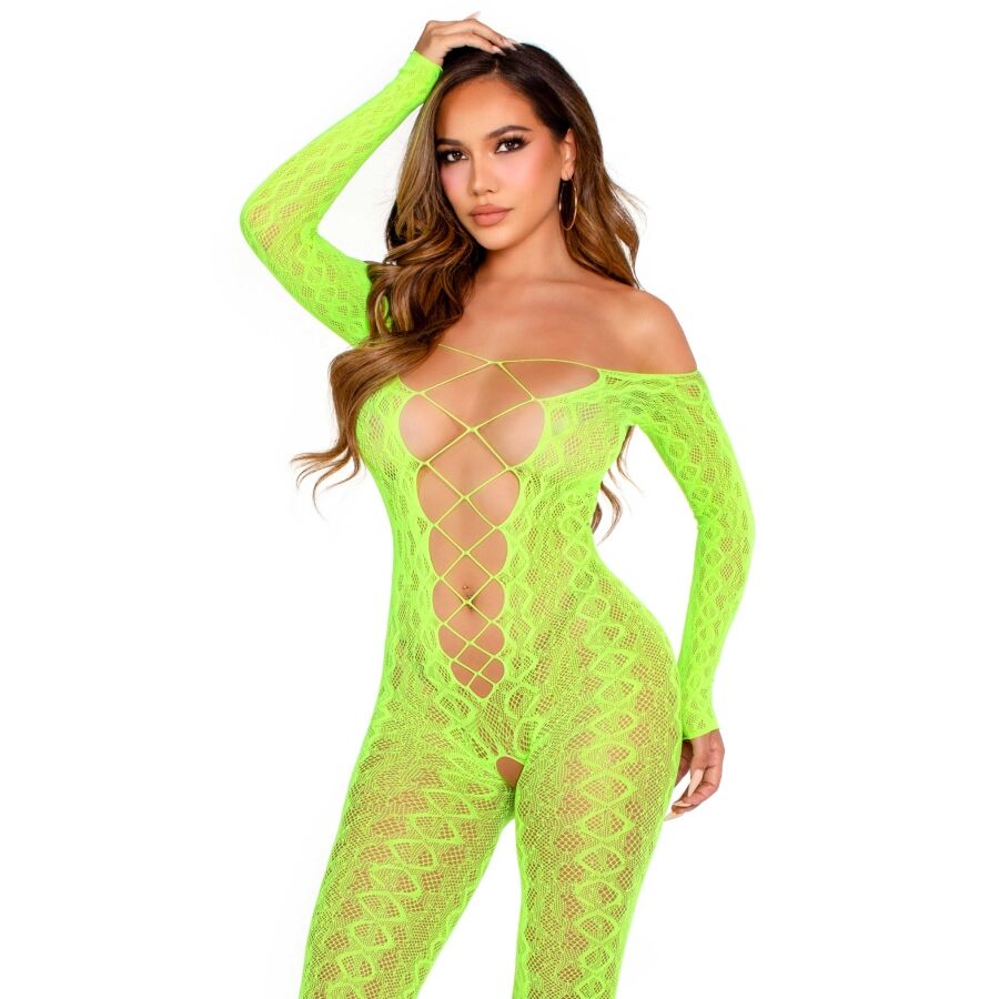Leg Avenue Bodystockings-Bodystocking senza fondo in pizzo-Verde
